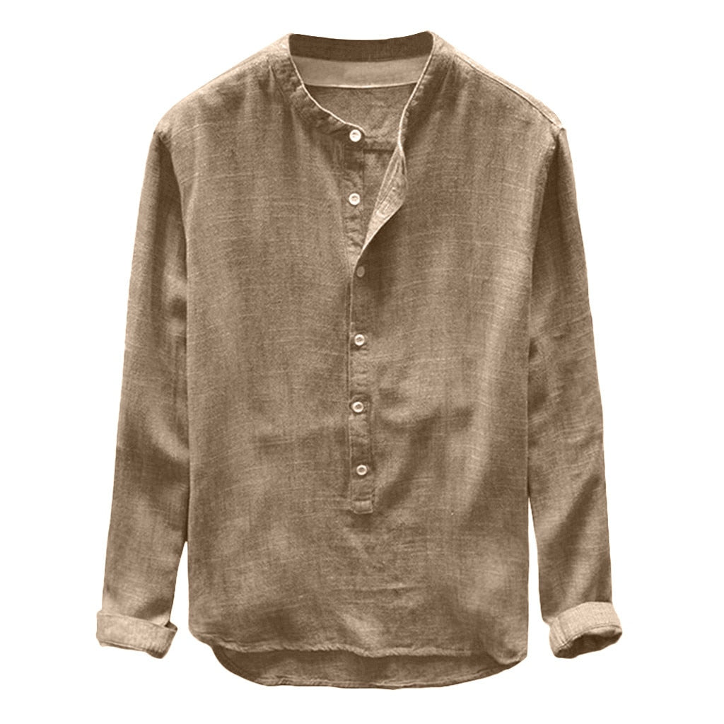 Pologize™ Henley Collar Linen Blend Shirt