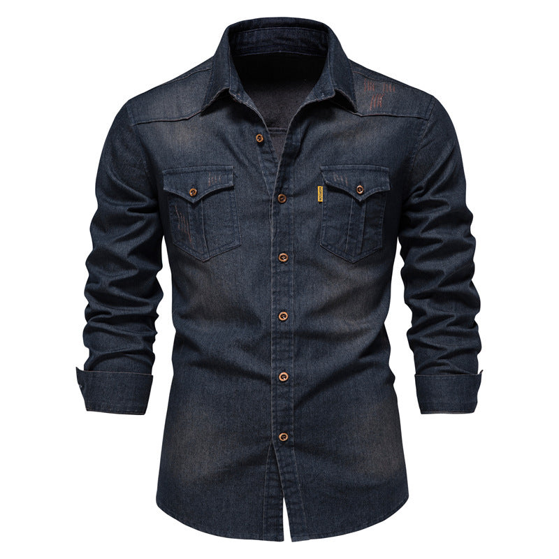 Pologize™ Long Sleeve Dark Denim Button-Down Shirt